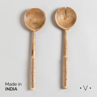 SET DE CUBIERTOS PARA ENSALADA KISHTAPUR ROUND NATURAL 30 CM *VASSA