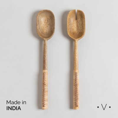 SET DE CUBIERTOS PARA ENSALADA KISHTAPUR OVAL NATURAL 30 CM *VASSA