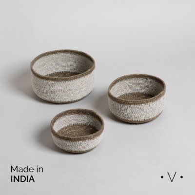 SET X 3 CANASTOS REDONDOS MADHYA WHITE 20X11 CM/ 15X8 CM/ 13X4 CM *VASSA