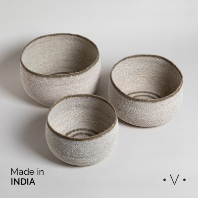 SET X 3 CANASTOS REDONDOS MADHYA WHITE 31X18 CM/ 26X15 CM/ 24X14 CM *VASSA