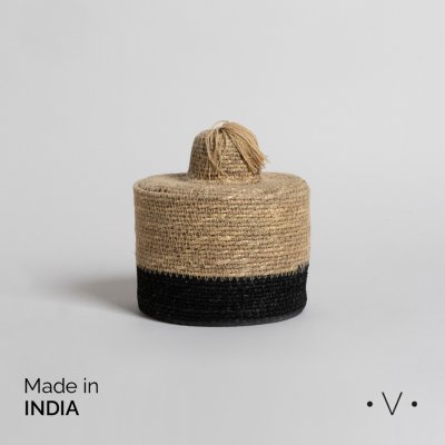 CESTA CON TAPA MADHYA BEIGE 17X17 CM *VASSA