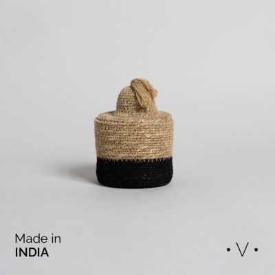 CESTA MINI CON TAPA MADHYA BEIGE 17X12 CM *VASSA