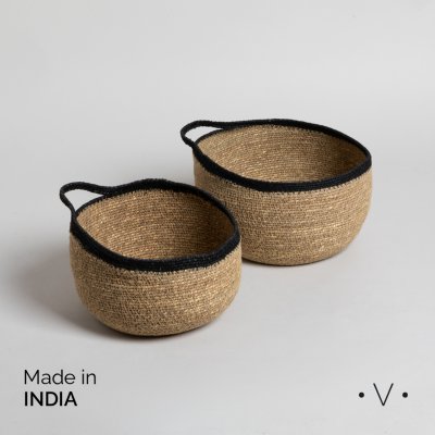 SET X 2 CANASTOS CON ASA MADHYA BEIGE 25X16 CM *VASSA