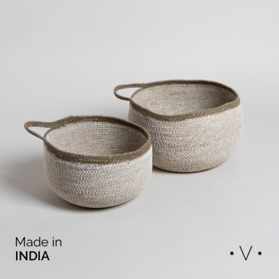 SET X 2 CANASTOS CON ASA MADHYA WHITE 25X16 CM *VASSA